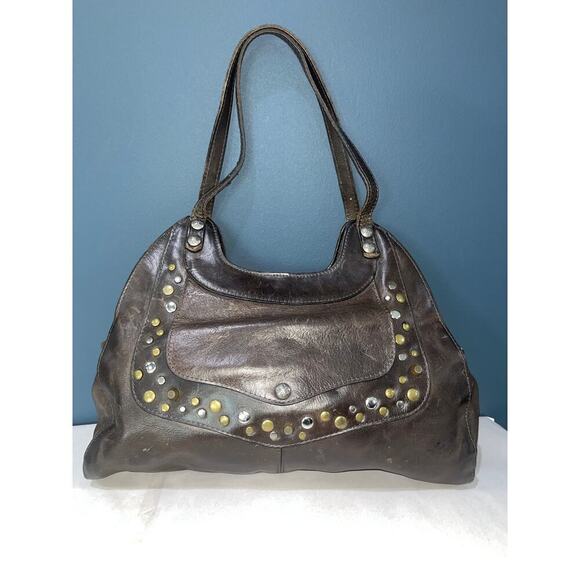 Patricia Nash Dark Brown Studded Ergo Satchel Italian Leather Top Handle Bag - Picture 2 of 11